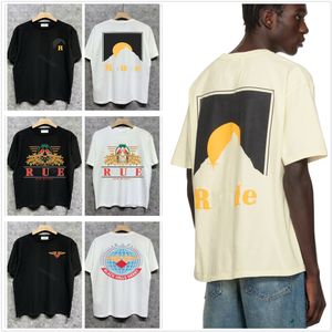 T-shirt pour hommes Rhude Shirt Graphic Tee Tshirt Designer T-shirts Vêtements Hipster Tissu lavé Street Graffiti Lettrage Feuille d'impression Coupe ample Plusieurs couleurs A6