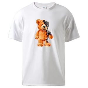 Mens T-shirt en peluche en peluche à imprimé ours ours massives tops de street-street de marée décontractée douce