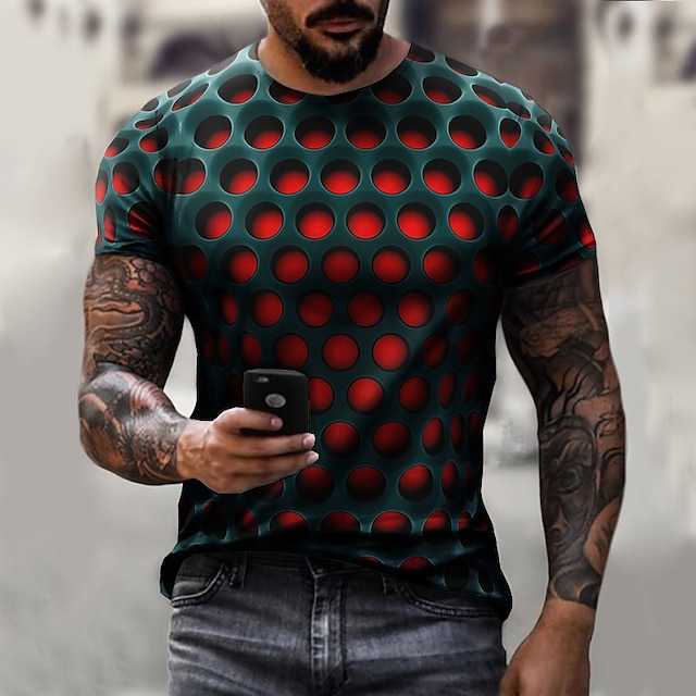 T-shirt Homme Tee Illusion Optique Col Rond Col Rond Vert Violet Vert Clair Rose Rose Violet Foncé Impression 3D Grande Taille Décontracté Quotidien Manches Courtes Vêtements Vint