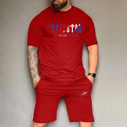 Heren T-shirt Trapstar Tracksuits Set met korte mouwen met Rainbow Letters Gradient Tool Borduurwerk losse casual shorts Set M-3XL 79KE#