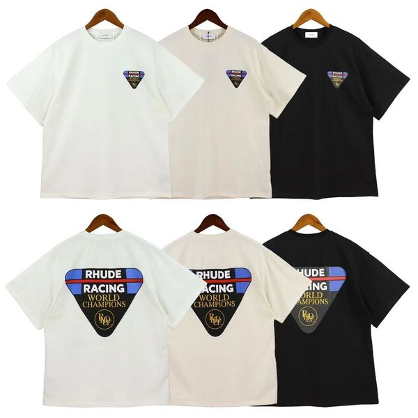 Camiseta para hombre Campeón mundial Camiseta rhude Logotipo triangular Camiseta con estampado suelto igual para hombres y mujeres Camisa de diseñador Nueva camiseta de algodón para parejas en verano