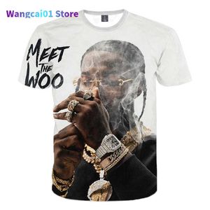 T-shirts masculins 2021 Rappeur populaire Pop Smoke 3D T-shirt imprimé Hip Hop Cool Men Hip-Hop Round Cou Half Tops 0228H23