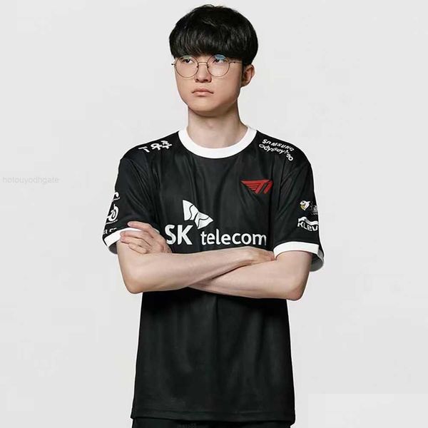 Camisetas para hombres 2023 LOL T1 Jersey negro Lck Skt Faker Keria Zeus Oner Gumayusi Tamisa Custom THISH Men Mujeres Fans E-Sport Hombre Top Otax3