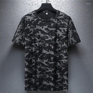 Heren T-shirts 2023 Plus maat 90-165 kg Men Camouflage Print T-shirts Zomer korte mouw losse tees dunne mode streetwear grijs zwart topsduanxiug