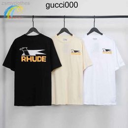 T-shirts pour hommes 2023 Été Printemps Mode Streetwear Swallow Print Rhude T-shirts Hommes Femmes 1 Coton Abricot Noir Blanc Tee Top XVNQ