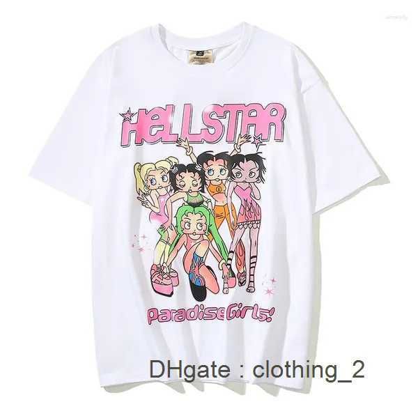 Camisetas para hombre 2023ss Hellstar Paradise Girl Tee Hombres Mujeres Pink Graphic Studios Camiseta High Street Tops Negro Manga corta 2ODA