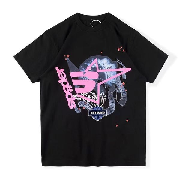 Camisetas para hombre 23ss Hombres Camiseta Pink Young Thug Sp5der 555555 Mujeres Calidad Espuma Impresión Araña Web Patrón Manga corta Moda CDF