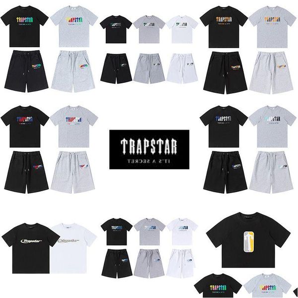 T-shirts pour hommes 6 styles trapstar london costume de serviette à poitrine broderie t-shirt et short de haute qualité chemises de rue décontractées dhtvf britannique