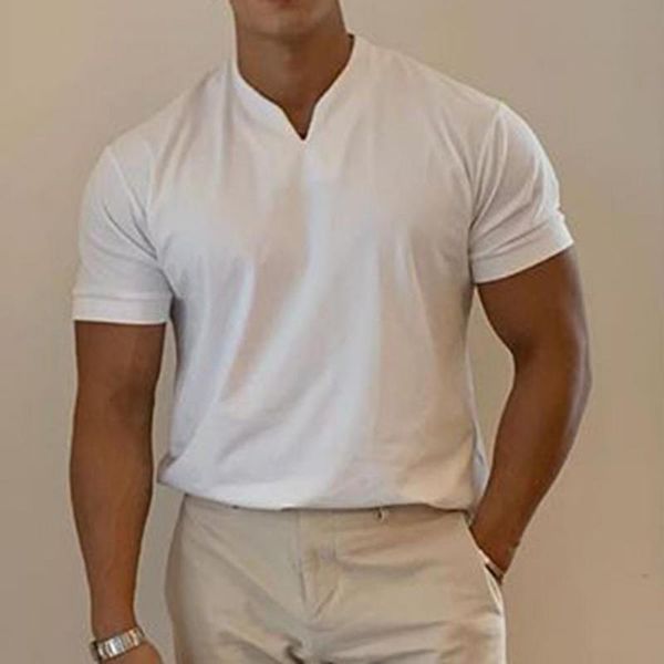 T-shirts pour hommes 80% d'hommes shorts V couche-cou de coton respirant Blend Sport Gym Tops pour la vie quotidienne