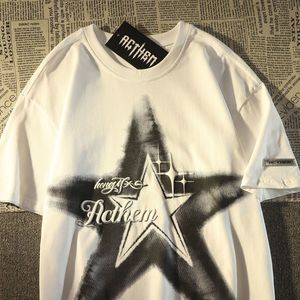 Heren T-shirts American Street Hiphop Star Print Short Sleeve T-shirt voor mannen en vrouwen y2k kleding oversized zomer ontspannen casual paar top 230517
