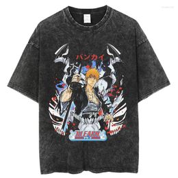 Mens T-shirts Anime Bleach Print Tshirt Vintage Washed Men Streetwear Hip Hop Tee Tee Summer Casual O Colon Coton Coton Colaire Unisexe