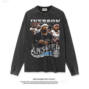 Heren T-shirts herfst nieuwe ontwerper Allen Iverson Classic Vintage American Gedrukt T-shirt met lange mouwen en damesmodesignaal Drop Deli Otgn6