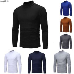 T-shirts pour hommes automne hiver mince T-shirt thermique demi-col fond mince chaud coton col haut à manches longues