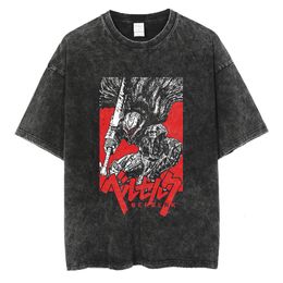 T-shirts pour hommes Berserk T-shirt Hommes Anime Tshirt lavé vintage Coton Couper à manches