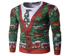 Mens T-shirts décontractés à manches longues arbre de Noël Tie à imprimé Tshirt Col Cotton Mens 3D Tshirt imprimé3399179