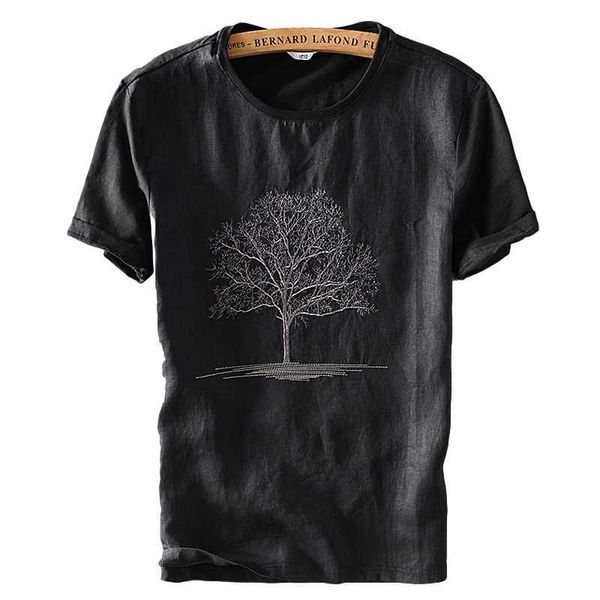 Camisetas para hombre Algodón Lino Costura Camiseta de manga corta Camiseta de impresión casual Camiseta de verano Tops finos Moda Ropa masculina 210601