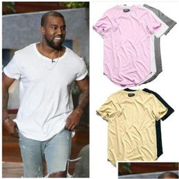 T-shirts pour hommes T-shirt hip-hop à ourlet incurvé pour hommes Urban Kpop T-shirt étendu T-shirt à la palangre uni T-shirts pour hommes Vêtements de livraison directe Dhh7N