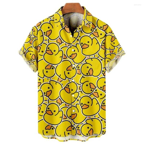 Camisetas para hombre Pato lindo 3d Impreso Verano Casual de gran tamaño Manga corta Moda Blusas de un solo pecho Tendencia Solapa Ropa de hombre