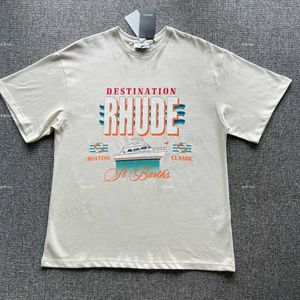 T-shirts pour hommes T-shirts de mode de créateurs Rhude Destination Tee Sailing Cruiser Wave Letter Print Tide Tops à manches courtes Streetwear Hip hop Sportswear
