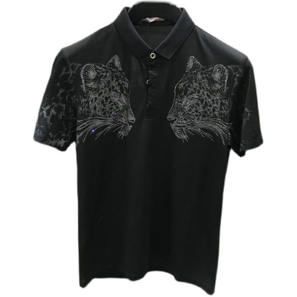 mens t shirts designer polos Europe et Amérique Slim Leopard Rhinestone Lapel Short Sleeve Polo Shirt