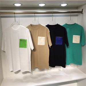 Camisetas para hombre Bordado Craft Vent de Grand Nom Logotipo de cuero en relieve Bolsillos sobre el tamaño Versión de manga caída Mujer Moda T-shirt208V