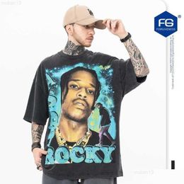 T-shirts masculins FG Wear 2023 Été Nouvelle marque de mode Hip Hop Rap Chanteuse Imprimer Wash Old Round Neck Short T-shirt1C6GWBQZ DROP DEL DHXQ4