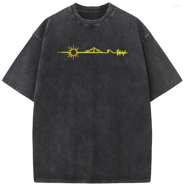 Hommes t-shirts montagnes d'or T-shirt à manches courtes 230g mode décontracté lavé Vintage été coton blanchi T-shirt