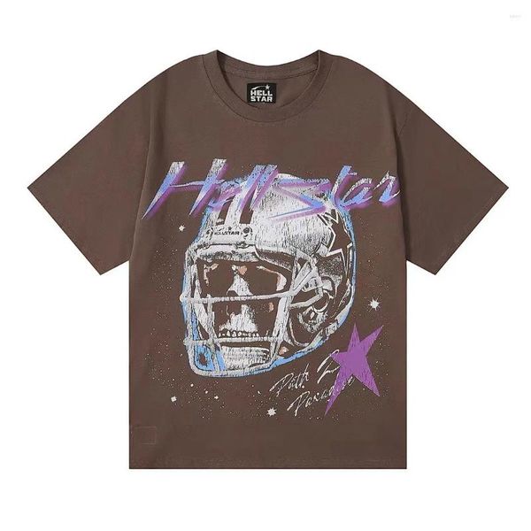 Camisetas para hombre Hellstar 2024 Estilo retro americano Transpirable Rosa Impreso Patrón grande Diseño de calidad superior High Street Manga corta