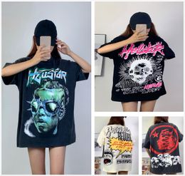 T-shirts pour hommes Hellstar Designer t Vêtements Hipster Tissu lavé Graffiti Lettrage Feuille Motif imprimé