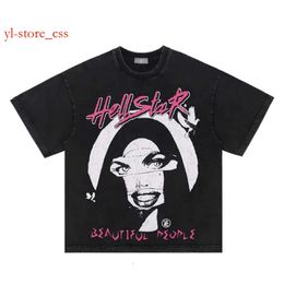 T-shirts pour hommes Hellstar Shirt Crack Portrait Print Graphic T-shirt Vintage Wash Design Tshirt 2024 Hommes Streetwear T-shirt en détresse 8024