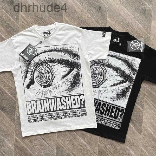 Camisetas para hombre Camiseta Hellstar Camiseta con ojos grandes Letra dibujada a mano High Street Cuello redondo Pareja suelta Top blanco y negro Manga corta IQJH