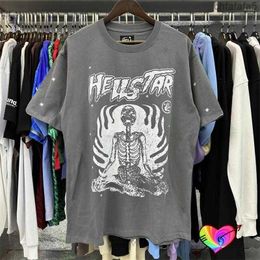 Hommes T-shirts Hellstar T-shirt Crâne Tee Hommes Femmes Gris Hell Star Tops Manches Courtes Casual Lâche BWSA