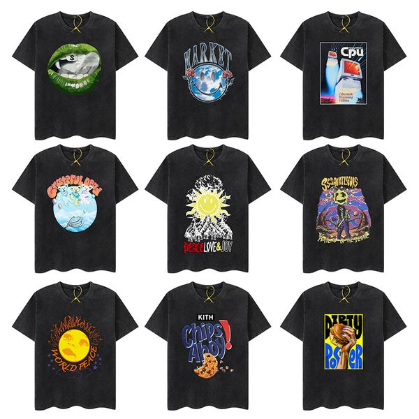 T-Shirts pour hommes Hip Hop lavé T-Shirt futur rappeur imprimé graphique noir T-Shirt femmes Harajuku Vintage T-Shirt d'été à manches courtes
