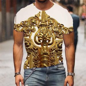 Heren t-shirts Luxe shirt voor heren barokke stijl 3D T-shirt korte mouwen ronde hals tops streetwear mode