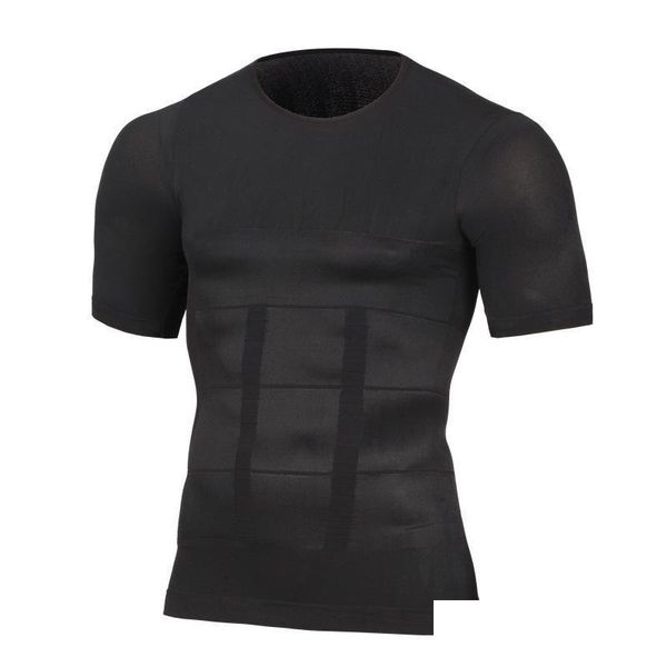 T-shirts pour hommes Hommes Body Shapers Fitness Élastique Abdomen Ajustement serré Chemise à manches courtes Débardeurs Forme Sous-vêtements Minceur Boobs Drop Dhjtm