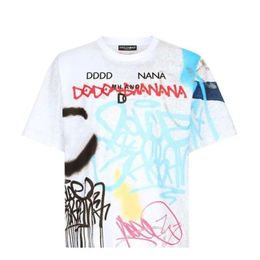 Camiseta de hombre blanca de algodón con estampado de grafiti 68621
