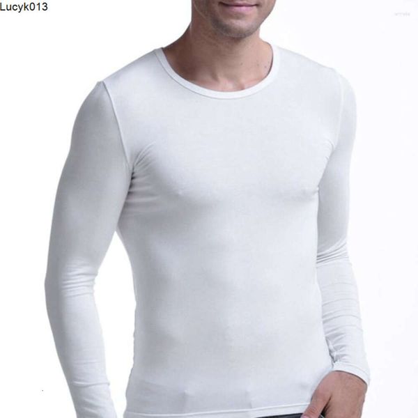 Hommes t-shirts hommes hiver à manches longues sous-vêtements ronds chemise à bascule mince Modal