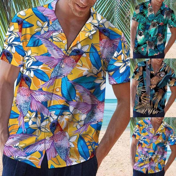 Camisetas para hombre Primavera Verano Top Hawaii Impreso Cuello vuelto Tops Casual Suelto Manga corta Botón de moda Ropa de negocios