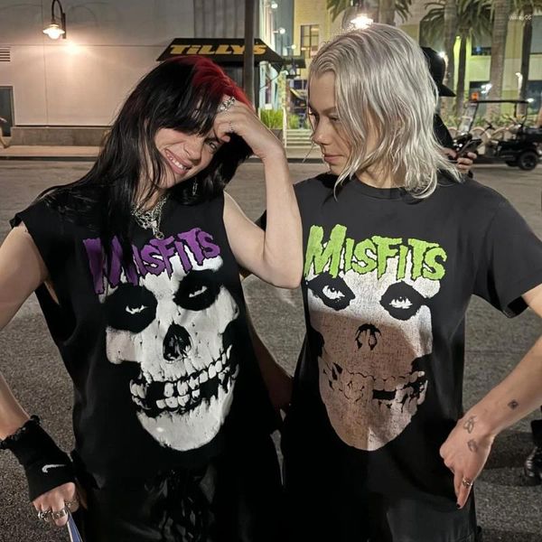 T-shirts pour hommes Misfits Chemise Y2k Femmes Harajuku Gothique Hip Hop Impression Graphique Coton Col Rond T-shirt Surdimensionné Hauts À Manches Courtes