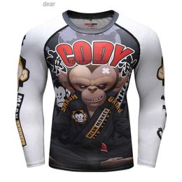 Heren T-shirts Monkey Mens Compressie strakke huid T-shirt MMA BJJ Lange mouwen 3D-prints Rash Guard Fitness Base Laag Mannelijke tops Wearme