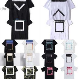 T-shirts pour hommes Off Offs Black / White T-shirt Yellow Warning Strip Imprimée Étudiant couple en vrac Short T-shirt imprimé x le dos oaak