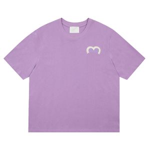 Camisetas para hombre estilo París gran amor suelta camiseta púrpura algodón casual bordado manga corta