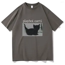 T-shirts pour hommes Playboi Carti surdimensionné hip-hop mignon chat imprimé T-shirt Harajuku T-shirt hauts réguliers qualité hommes 2pac Rap T-shirt