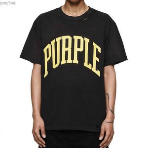 Heren T-shirts Purple Brand Tee Inset Crewneck Collar Regular Fit 100% Cotton Blocking Lettering Black Collegiate T-shirtl231026