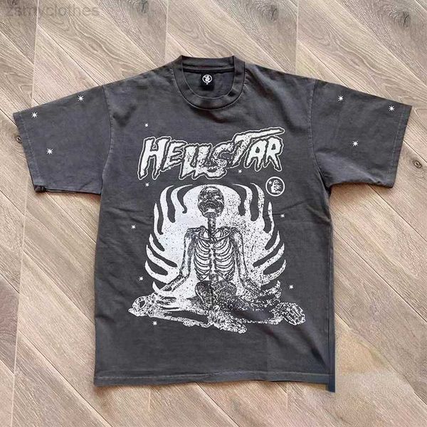 Camisetas para hombre de calidad Hellstar Studios Inner Peace, camiseta a la moda para hombre, estampado de esqueleto, camiseta lavada para mujer, camisetas de calle