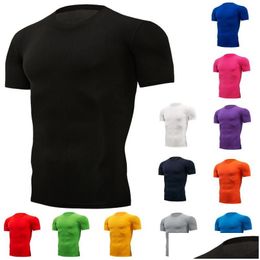 T-shirts pour hommes T-shirt de compression de course à séchage rapide Costume respirant Fitness Vêtements de sport serrés Chemise à manches courtes Entraînement Drop De Otw3D