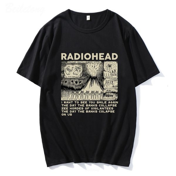 Camisetas para hombres Radiohead Vintage estampado Tamitación Hombres de algodón 100 Tircones de algodón Unisex THICHS Hip Hop Rock Band Music álbum Tees Harajuku Male Tops 230419