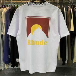 Heren T-shirts Rhude Sunset T-shirt met besneeuwde bergpatroon Amerikaanse losse heren zomerpaar korte mouw R9QM