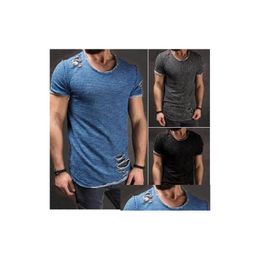 T-shirts pour hommes Ripped Men Slim Fit Muscle O-Neck est mort Tee Tee Tops Tops Shirt Casual Short Sheeve Flayed Plus taille 4xl Drop Livrot AP OTICV