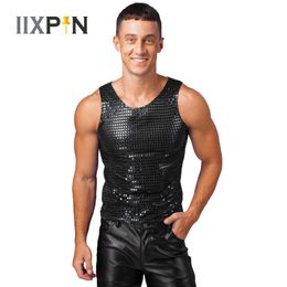 Camisetas para hombres Lectins brillantes Camisetas para tanques sueltos sin mangas Fashion Christmas Performance Club Nightclub Wistcoat 240402